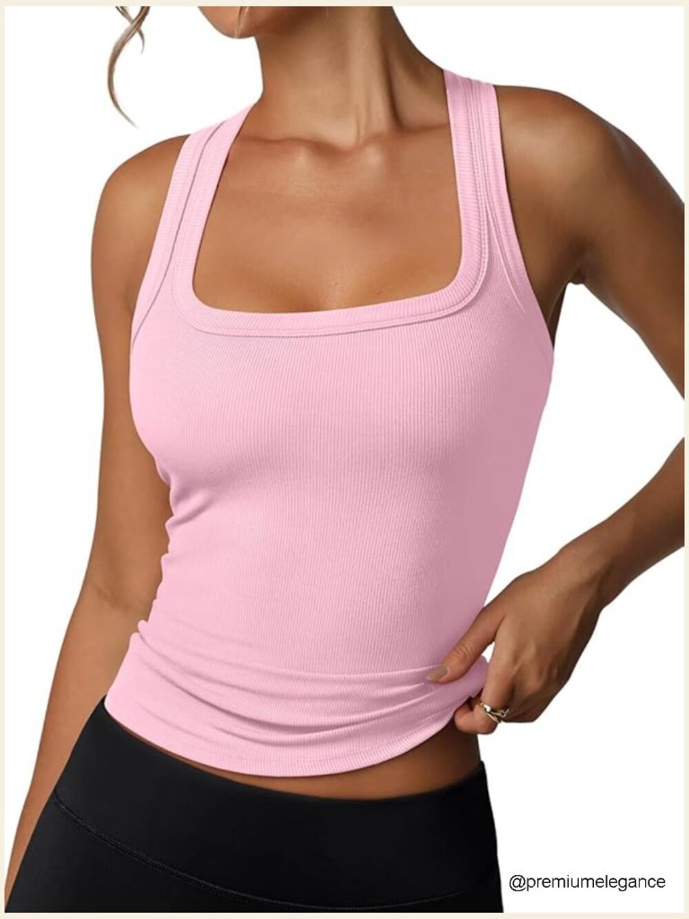 Built in Bra Tank Top Square Neck Sleeveless Racerback Ribbed Top Tanks for